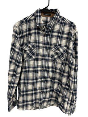Xi Peng Large Mens Blue White Plaid Flannel Button Up Shirt Heritage Style